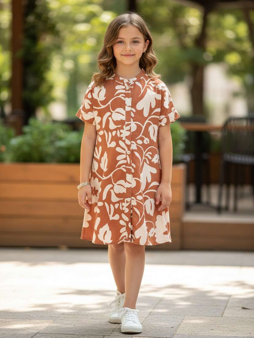 girls floral print short sleeve a-line dress