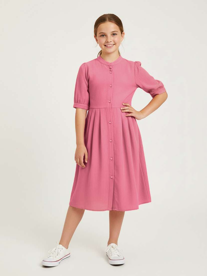 girls solid short sleeve a-line dress