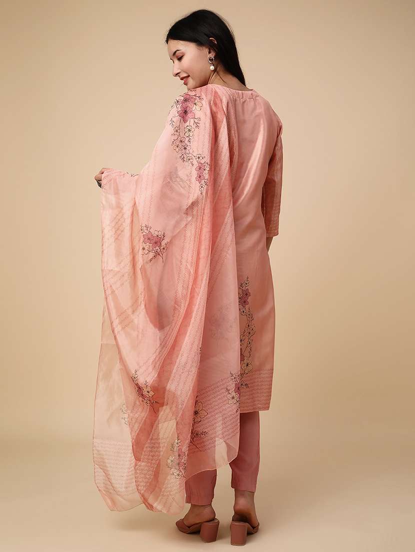 peach chanderi kurta pant  set - 22298235 -  Standard Image - 3