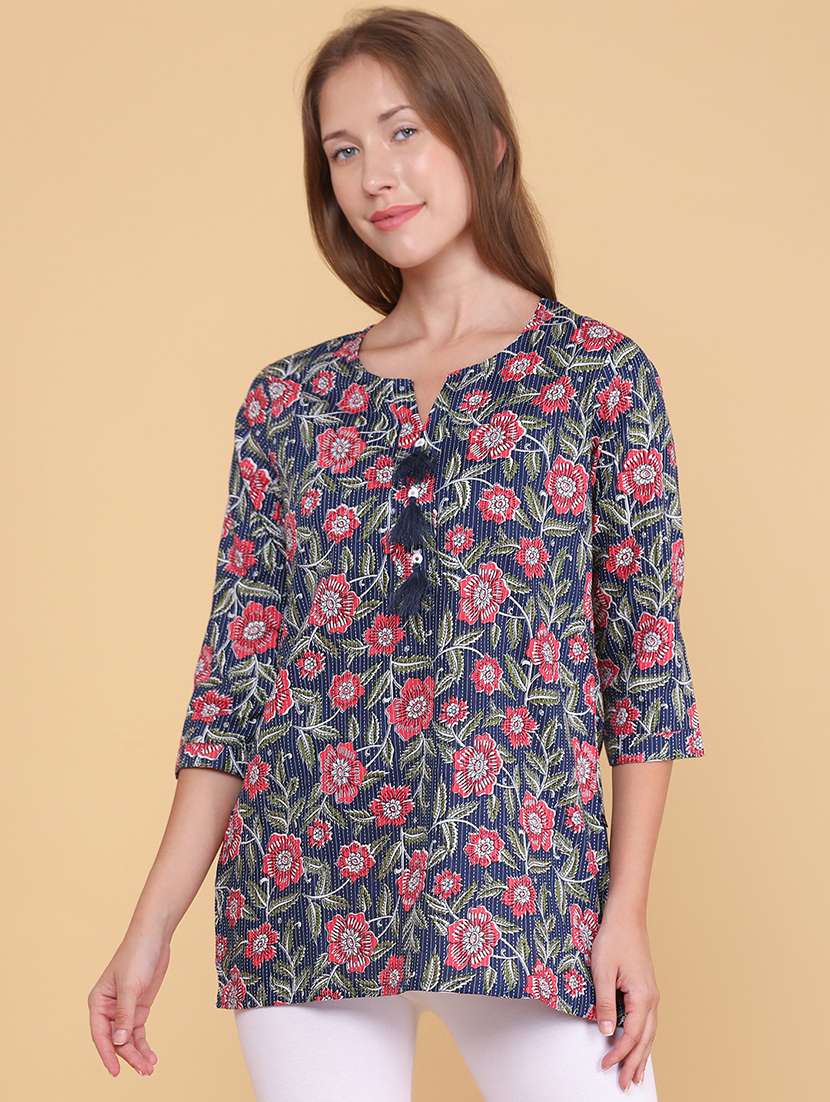 women printed three quarter sleeves straight kurti - 22298237 -  Standard Image - 3