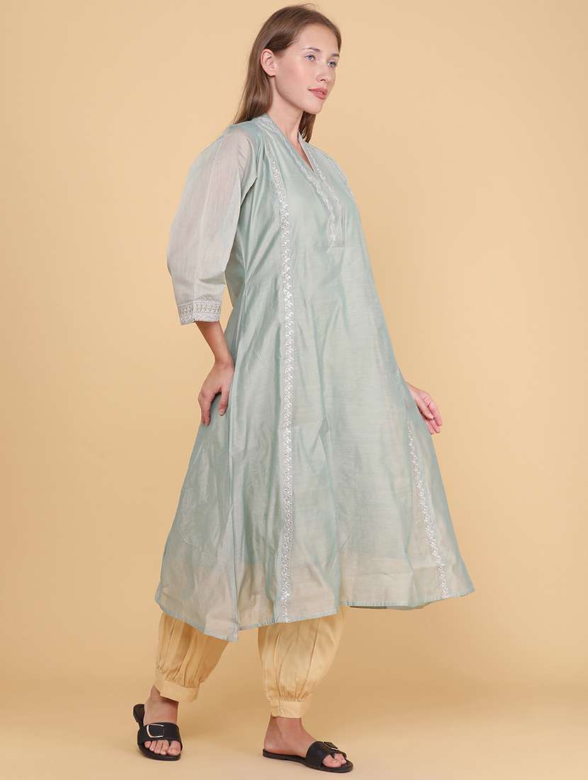 women embroidered three quarter sleeves a-line kurta - 22298238 -  Standard Image - 3