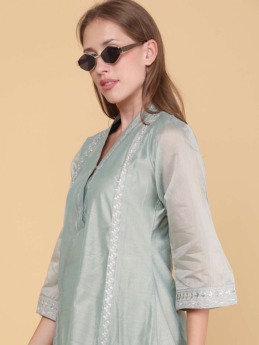 women embroidered three quarter sleeves a-line kurta - 22298238 -  Standard Image - 5