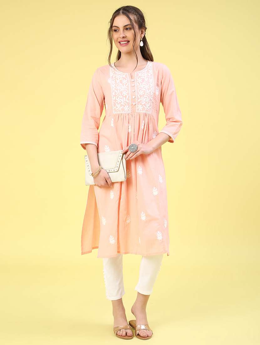 peach cotton aline kurta