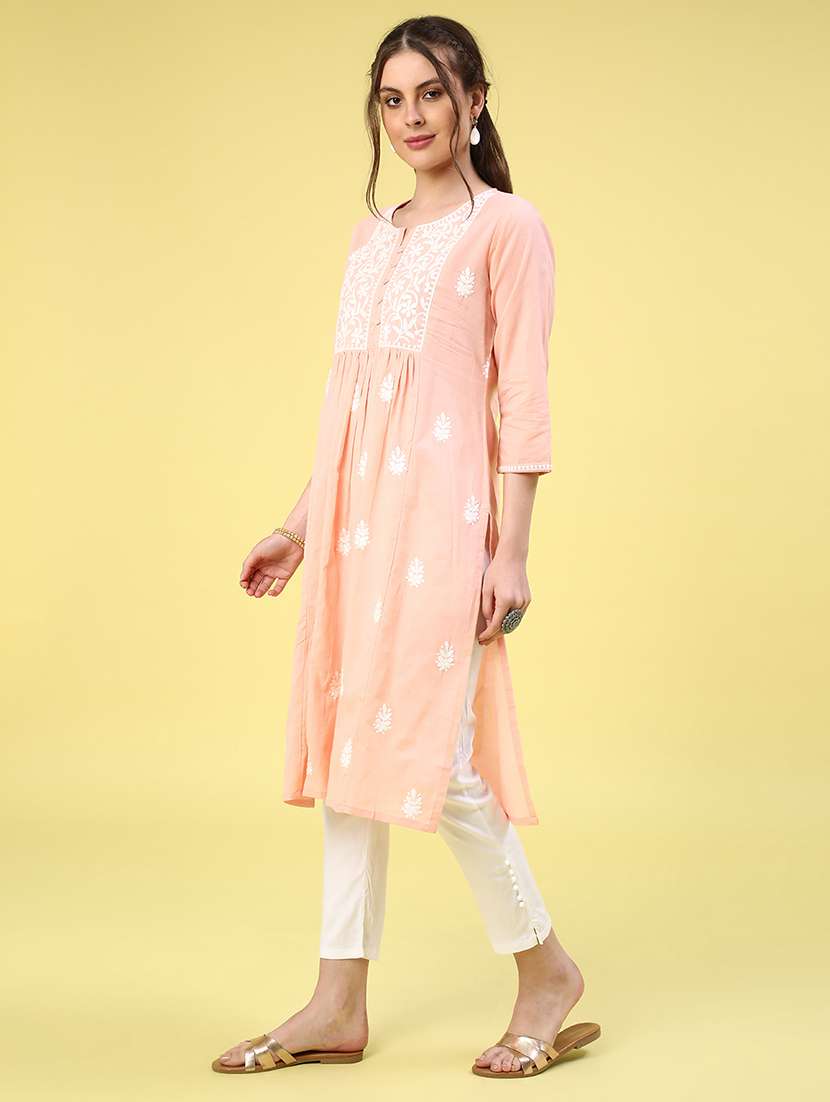 peach cotton aline kurta - 22298240 -  Standard Image - 3