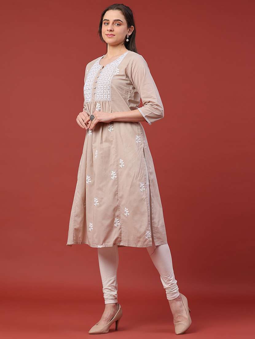 women embroidered three quarter sleeves a-line kurta  - 22298242 -  Standard Image - 3