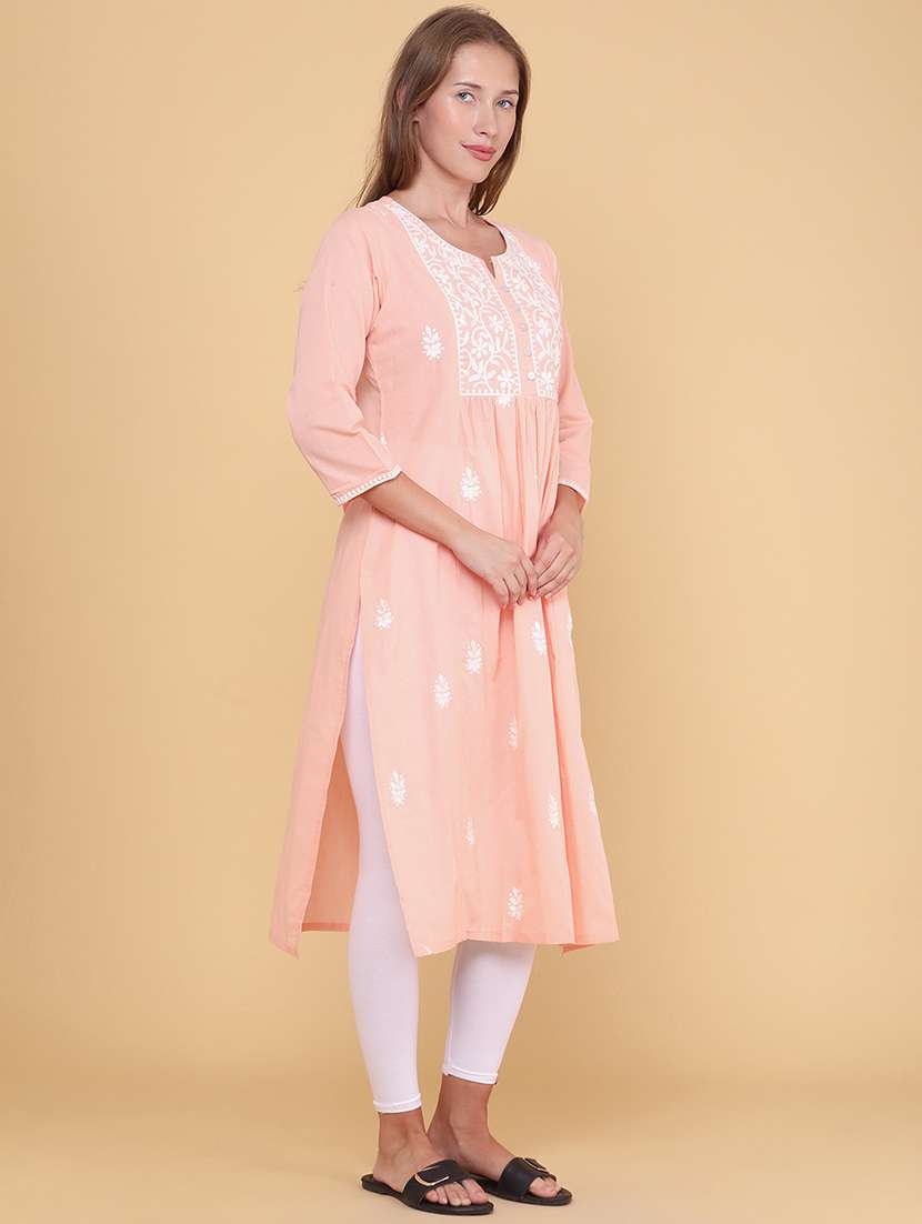women embroidered three quarter sleeves straight kurta  - 22298243 -  Standard Image - 3