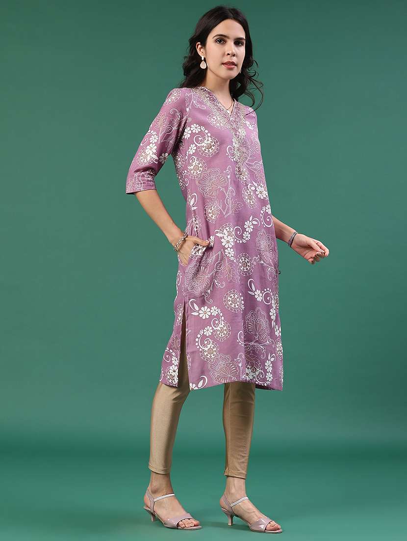 women printed three quarter sleeve kurta - 22298245 -  Standard Image - 3