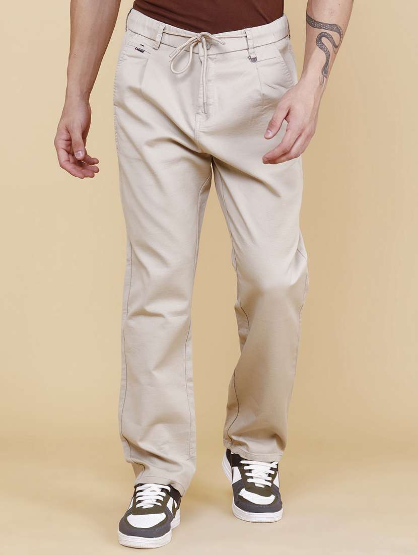 men solid mid rise relaxed fit pleated trouser