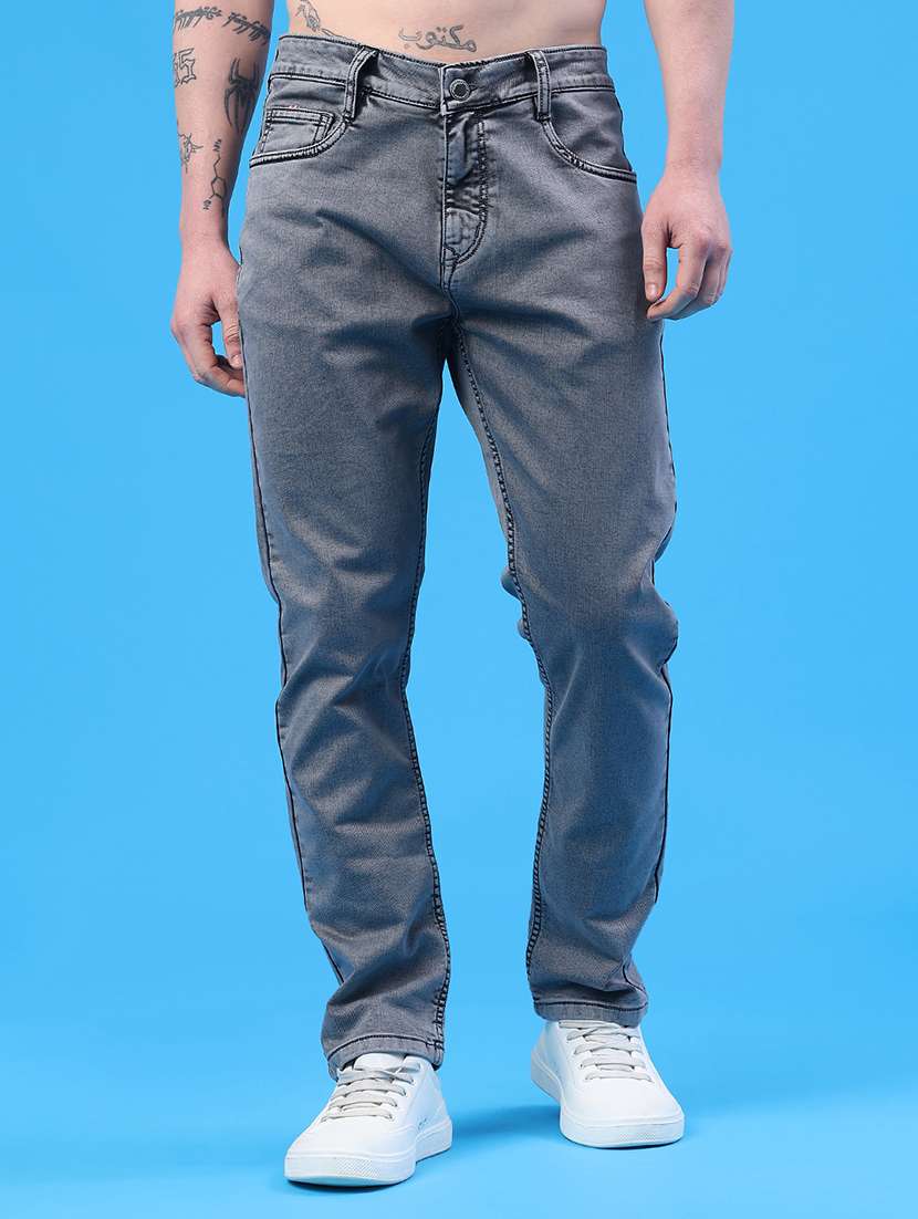 men plain mid rise full length jeans