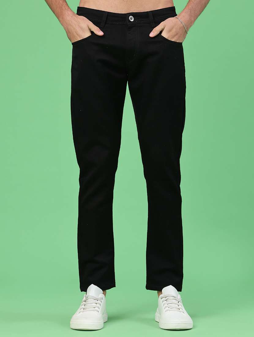 men plain mid rise full length jeans