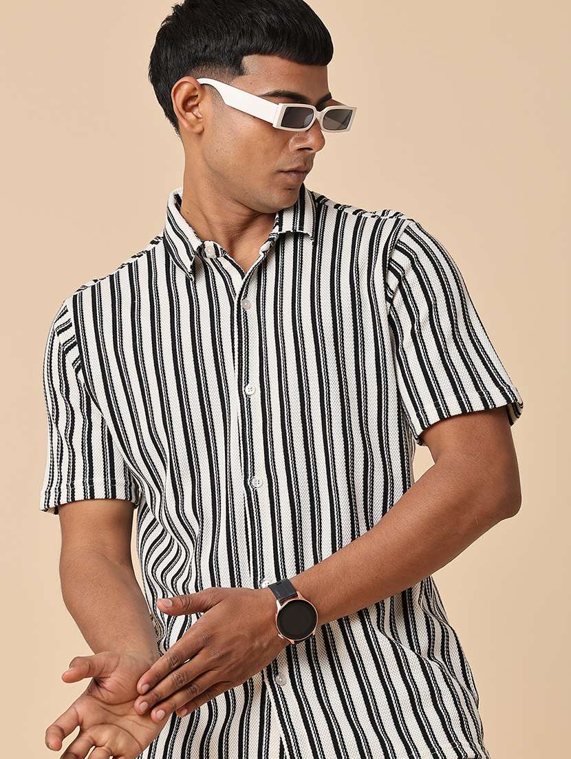 men striped short sleeve regular fit casual shirt