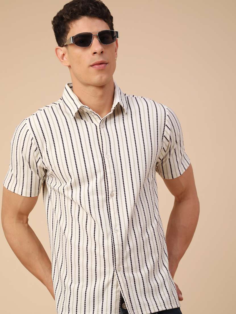 men striped short sleeve regular fit casual shirt