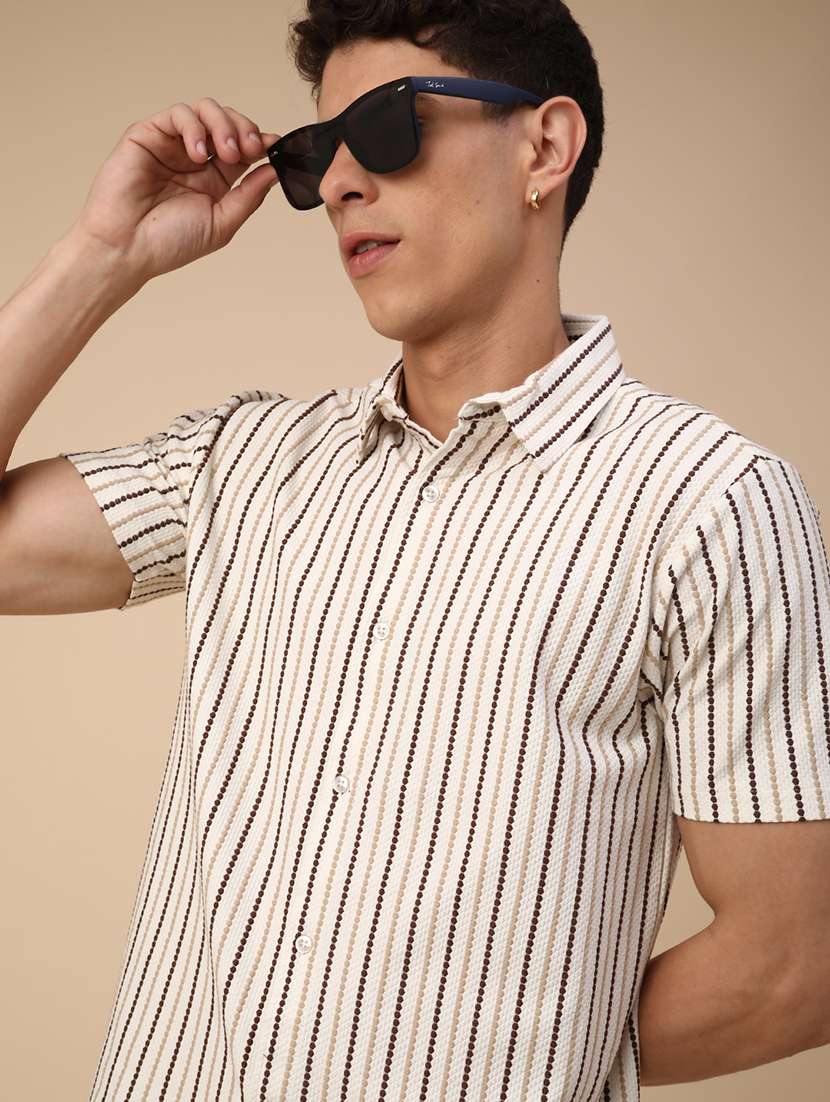 men striped short sleeve regular fit casual shirt