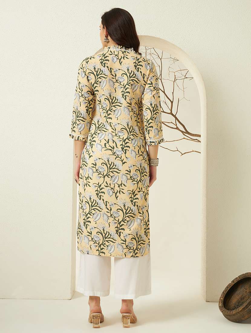 women floral three quarter sleeve straight kurta - 22298374 -  Standard Image - 3