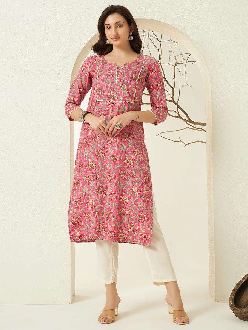 women floral three quarter sleeve straight kurta
