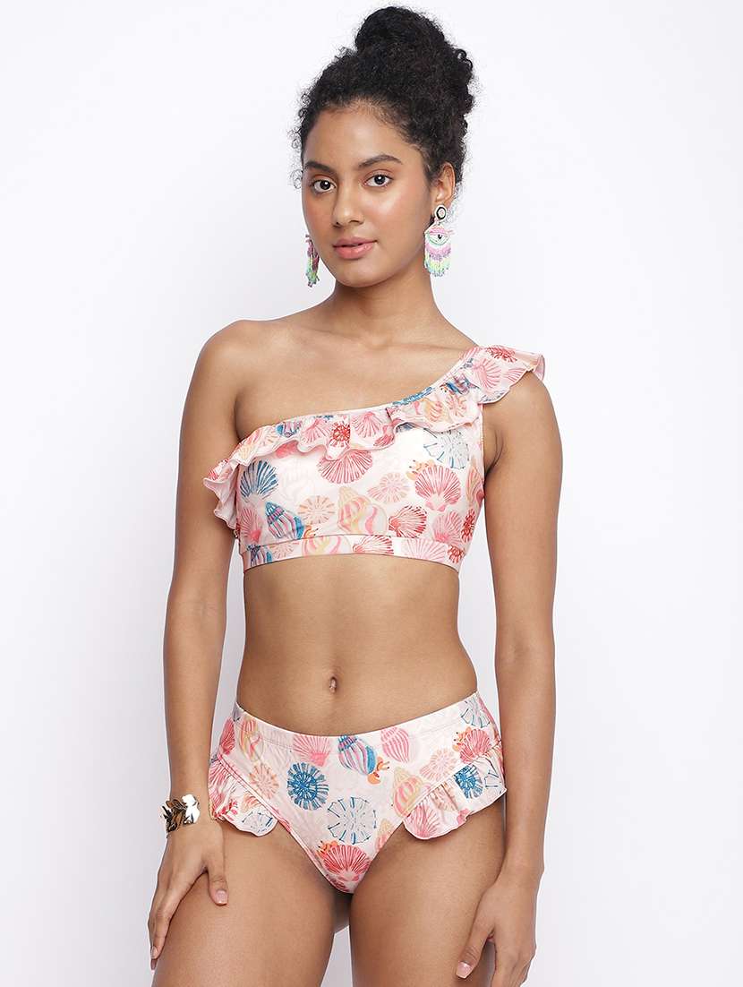 women pink printed tankini set