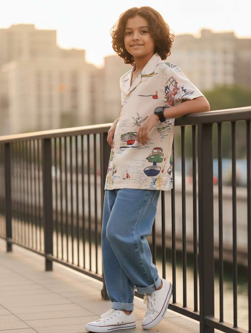 boys printed cuban collar short sleeve shirt - 22298393 -  Standard Image - 3