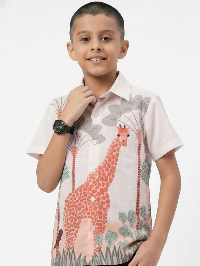 boys printed collared short sleeve shirt