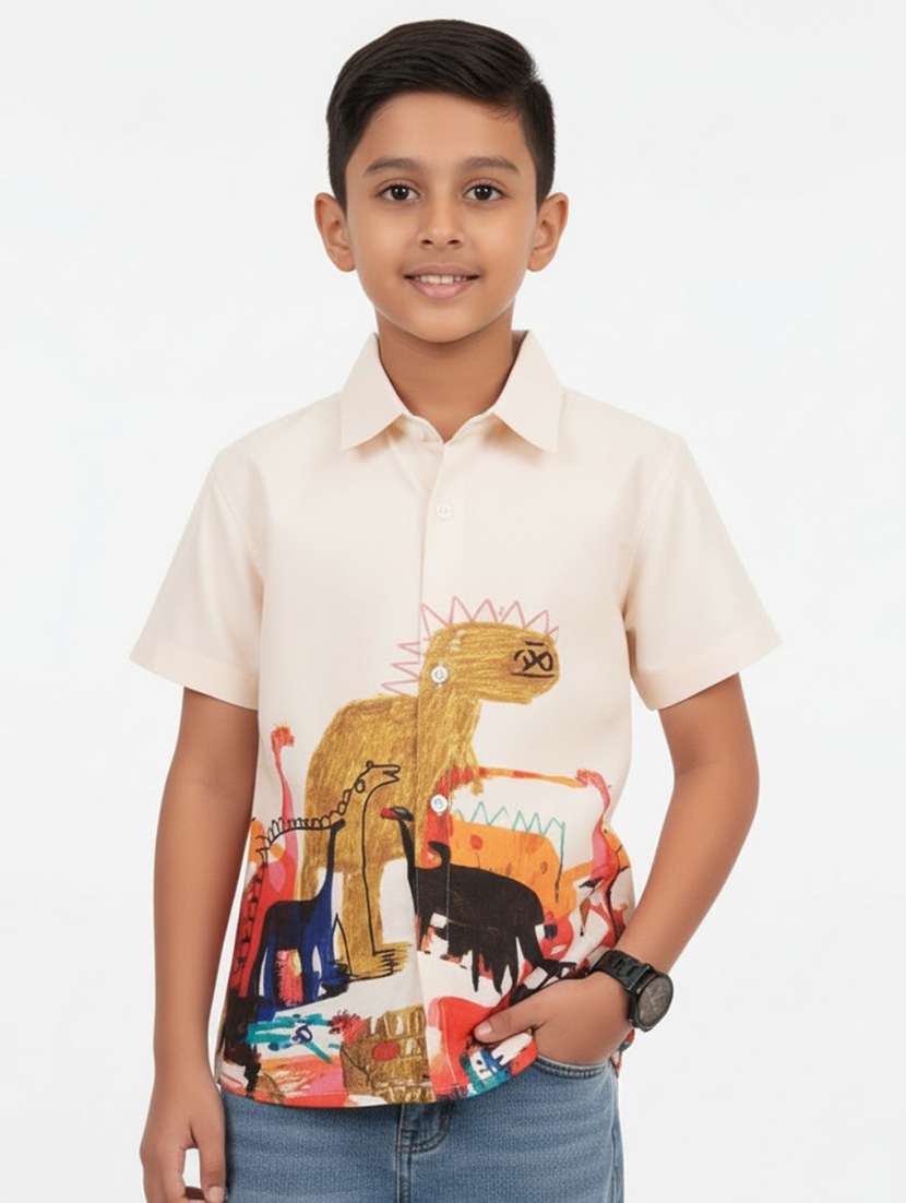 printed linen blend boys shirt