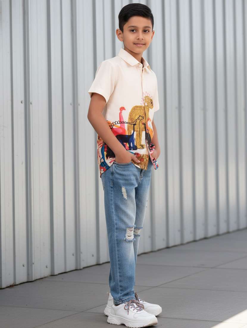 Printed Linen Blend Boys Shirt - 22298397 -  Standard Image - 3