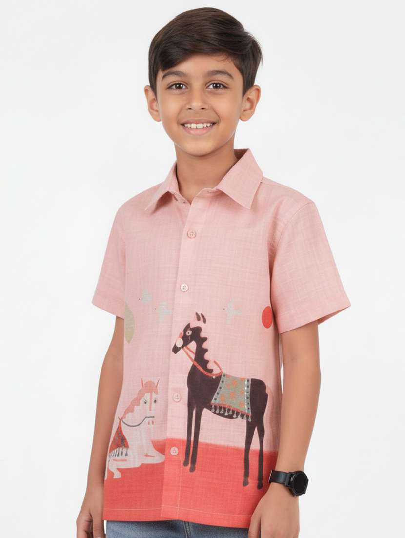 boys printed collared short sleeve shirt