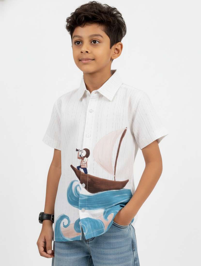 boys printed collared short sleeve shirt