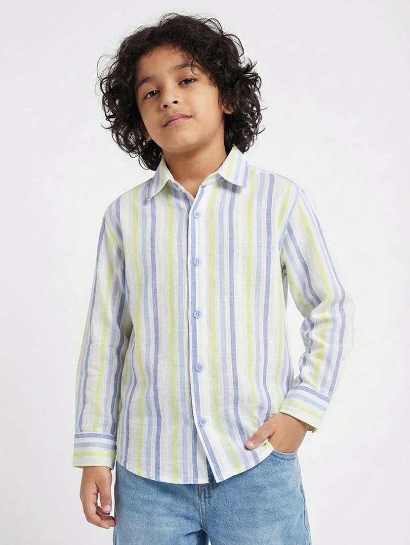 boys striped collared long sleeve shirt