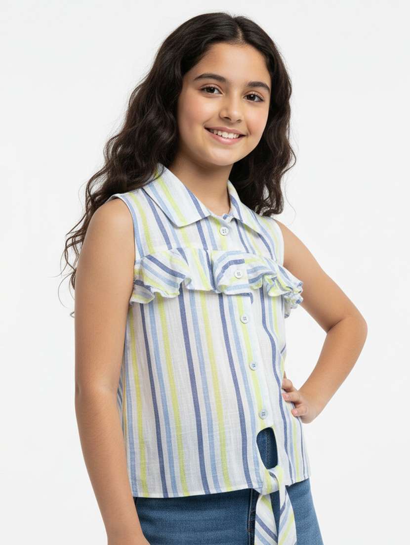 girls striped collared sleeveless top