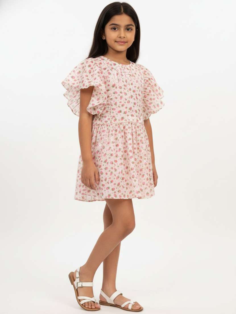 girls printed ruffle sleeve flared dress - 22298419 -  Standard Image - 3