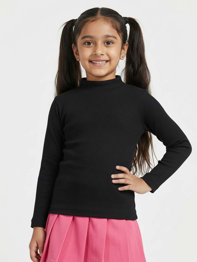 girls solid mock neck long sleeve  top