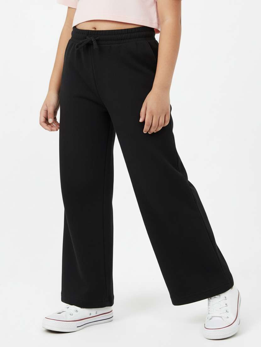 girls solid mid rise track pant