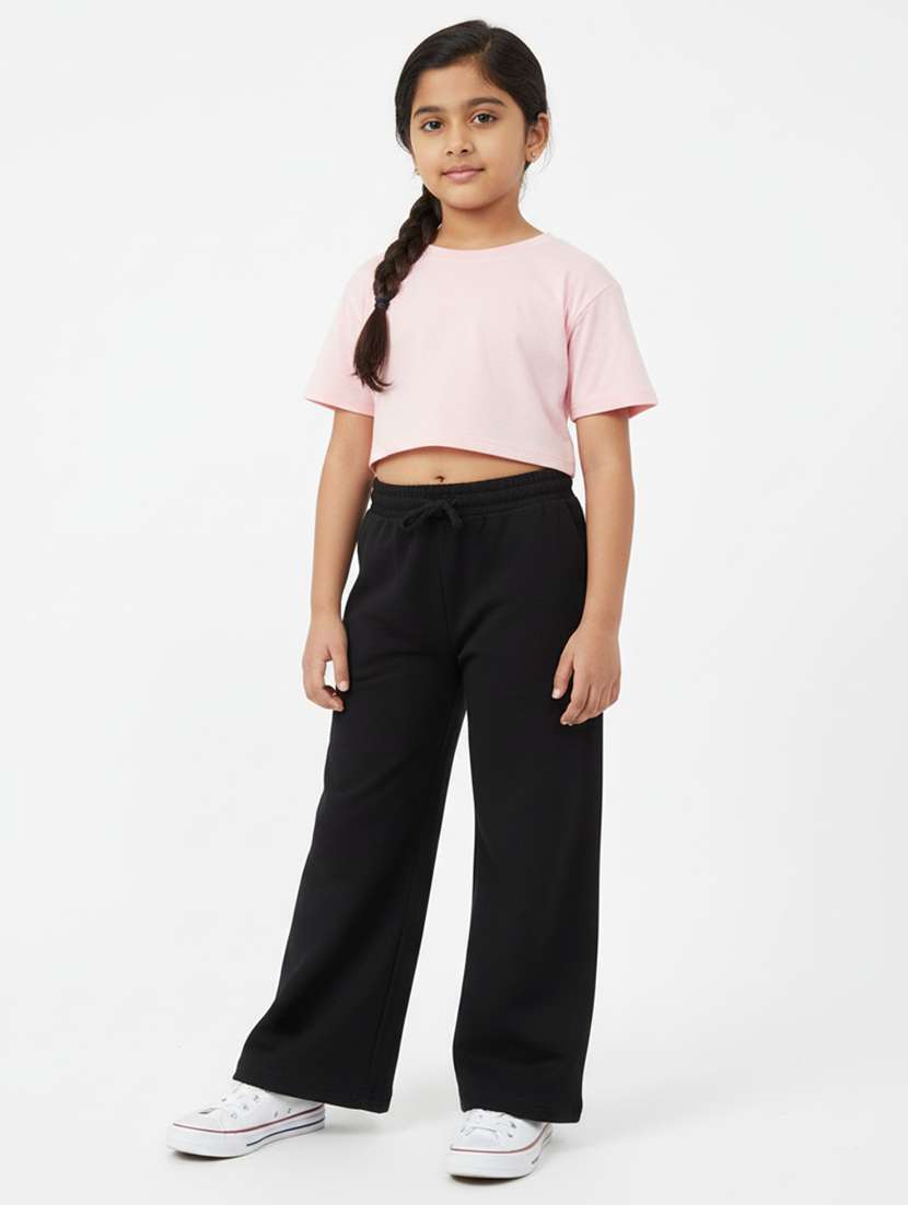 girls solid mid rise track pant - 22298426 -  Standard Image - 3