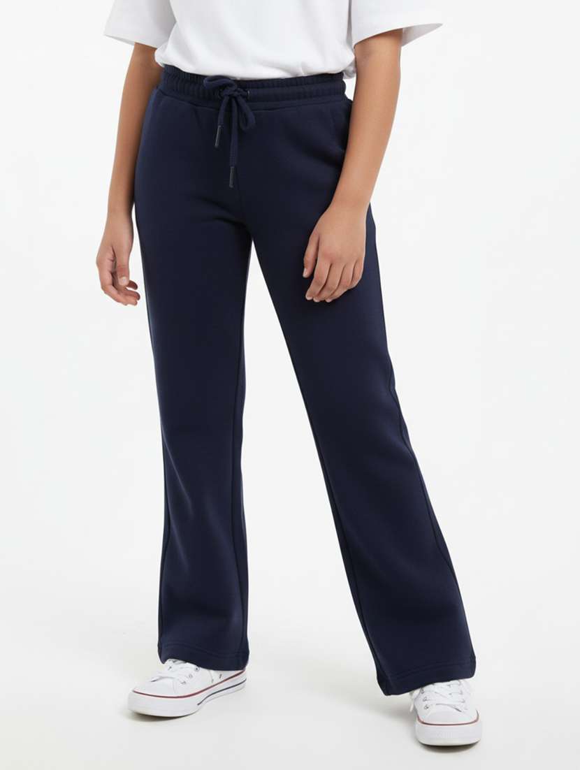 girls solid mid rise track pant