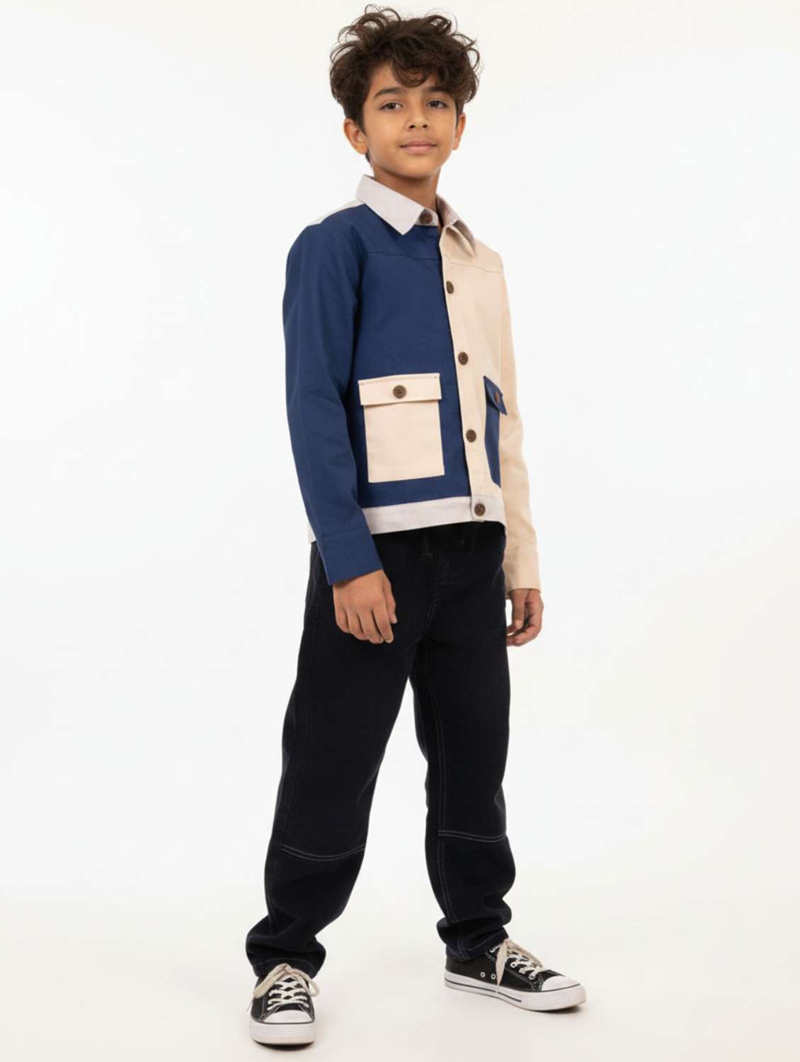 boys color blocked collaerd long sleeve shirt - 22298429 -  Standard Image - 3
