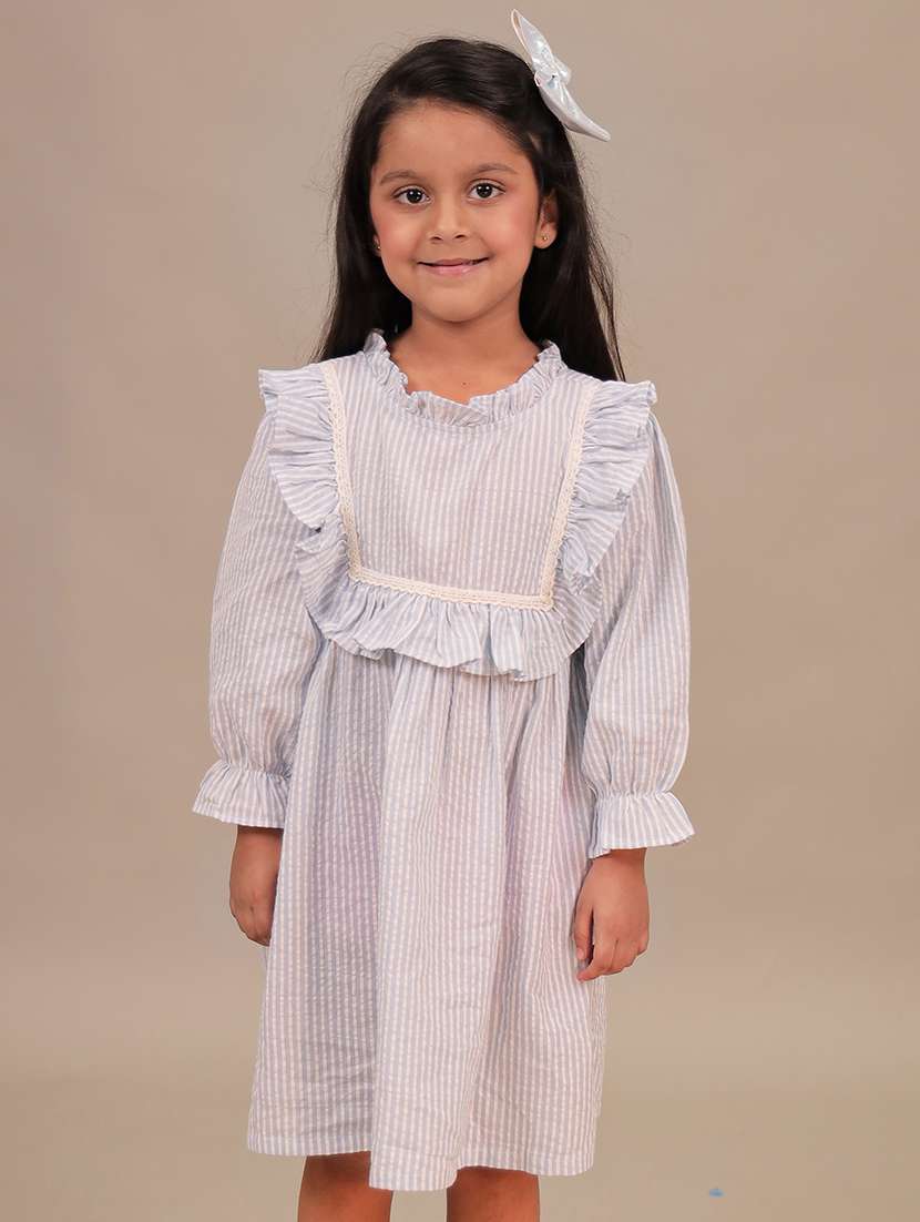 girls striped puff sleeve a-line dress