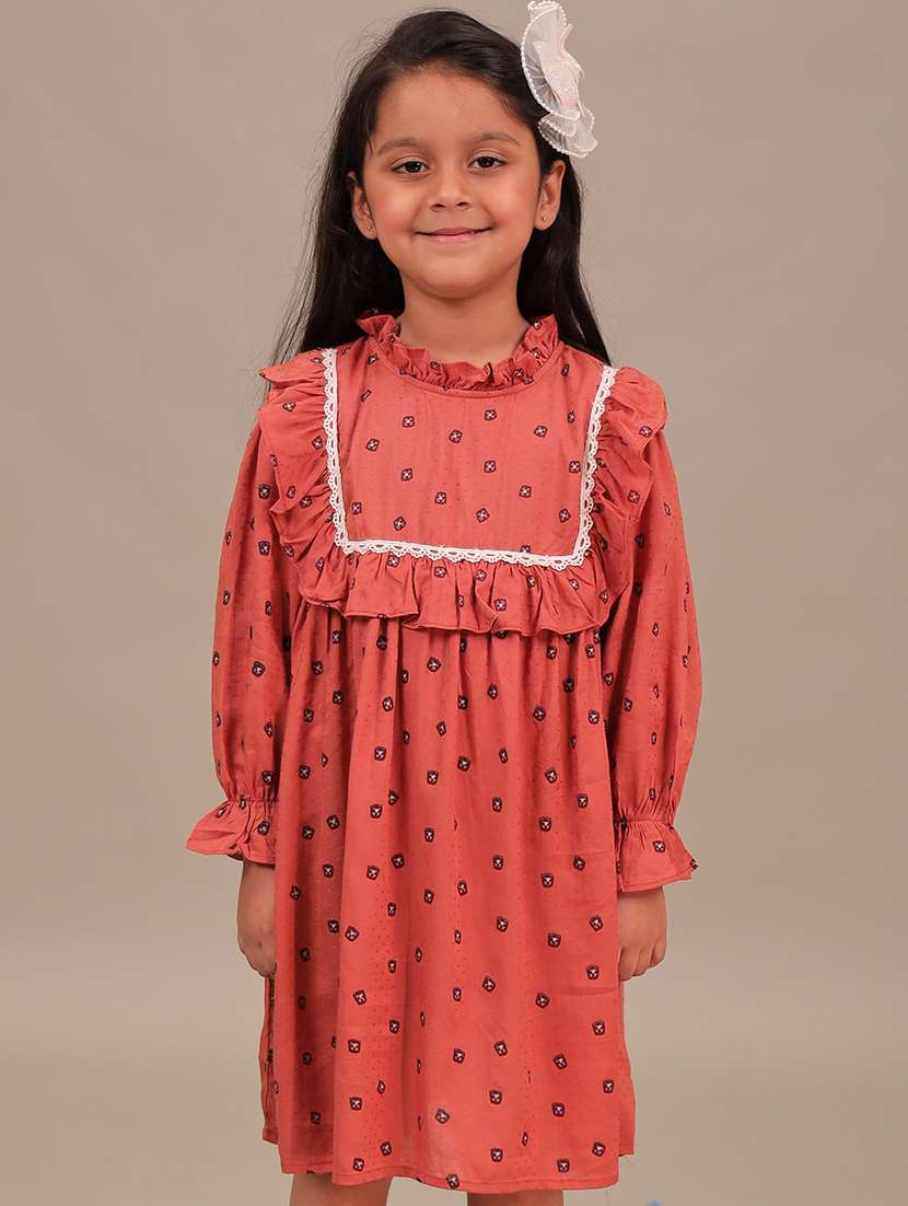 girls printed puff sleeve flared dress