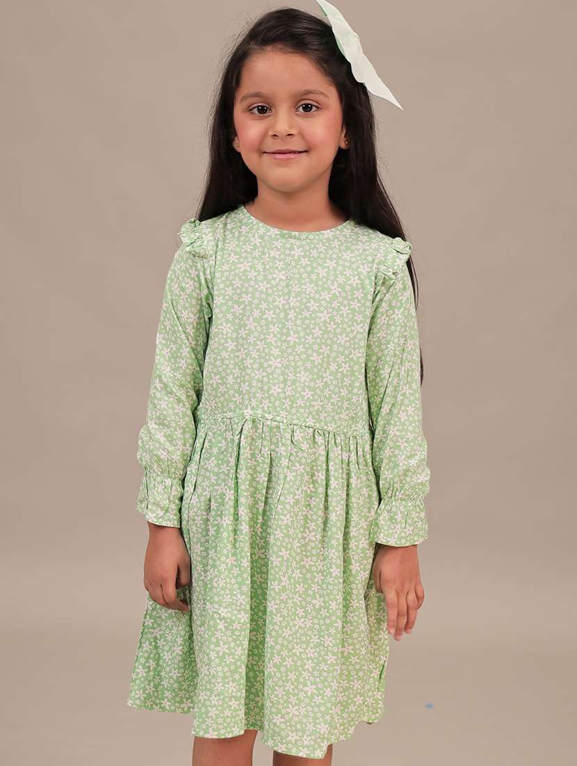 girls printed long sleeve flared dress