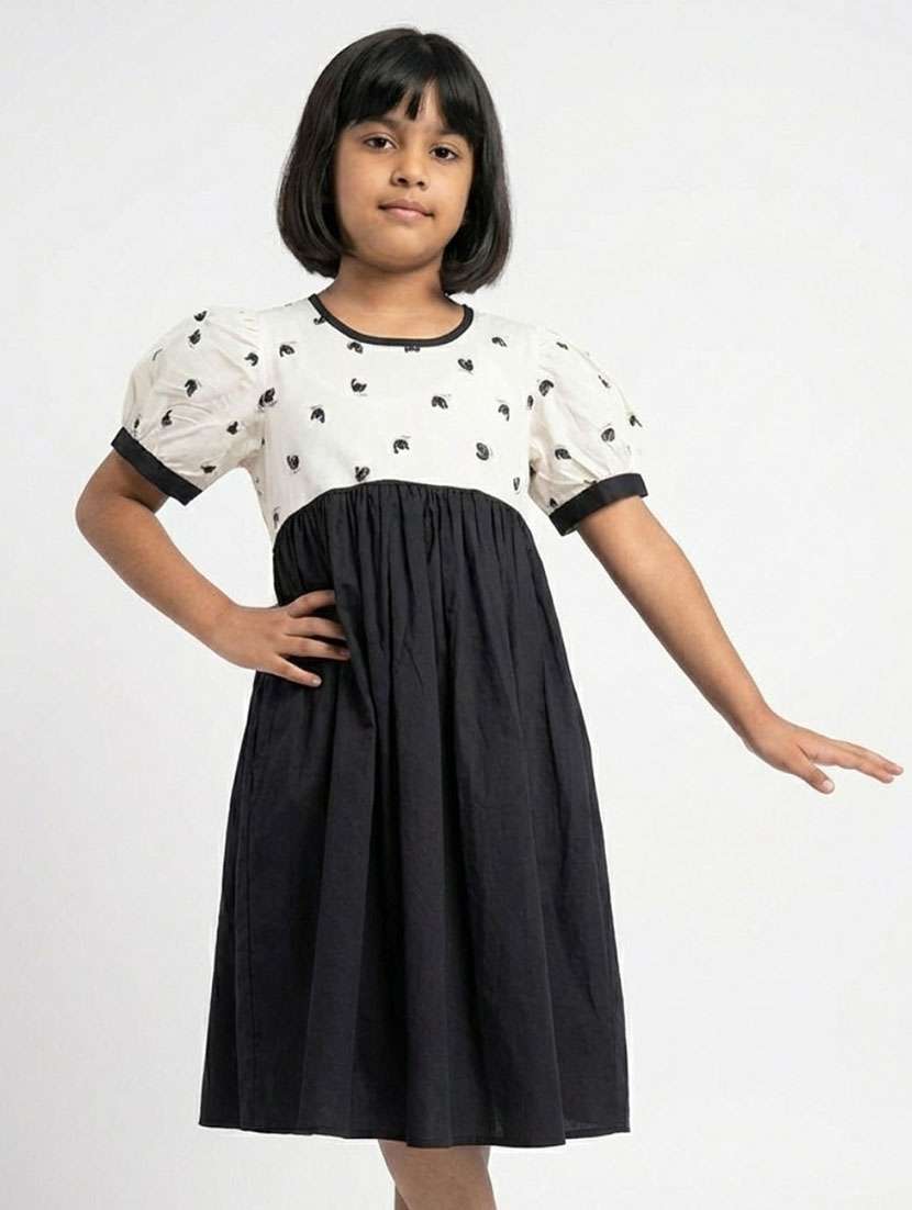 girls printed puff sleeve flared dress