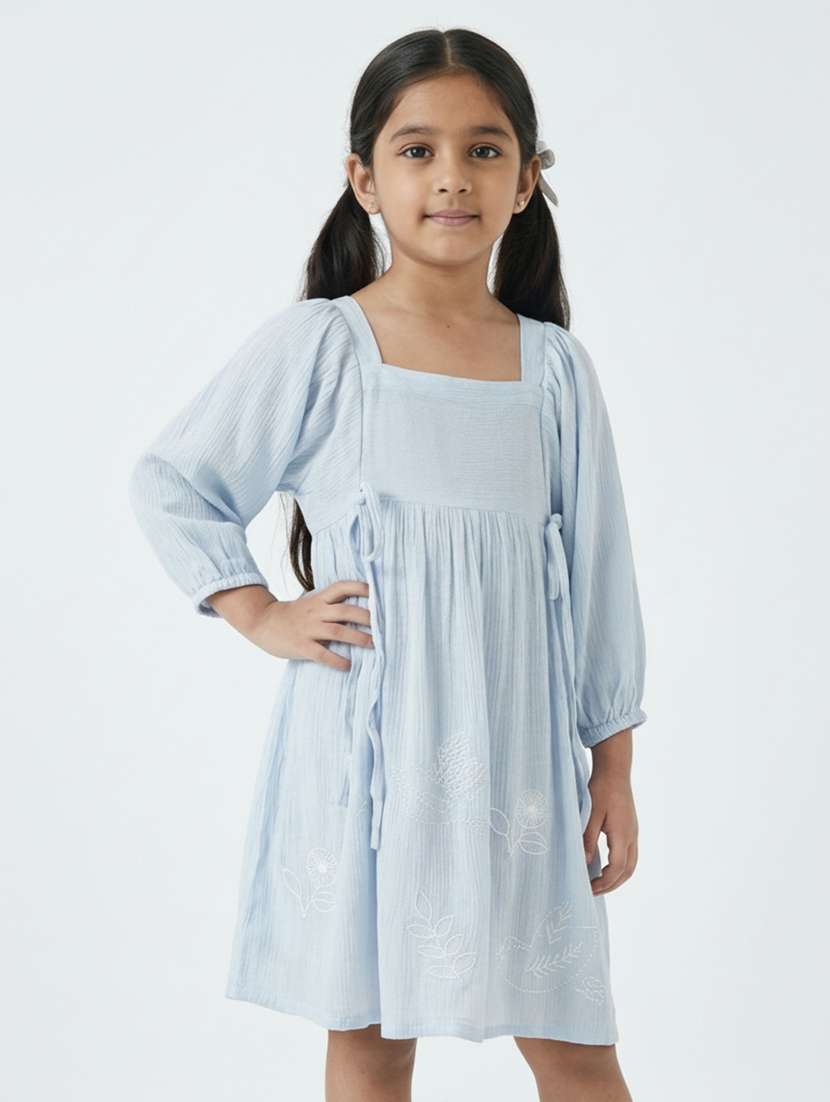 girls embroidered  long sleeve flared dress