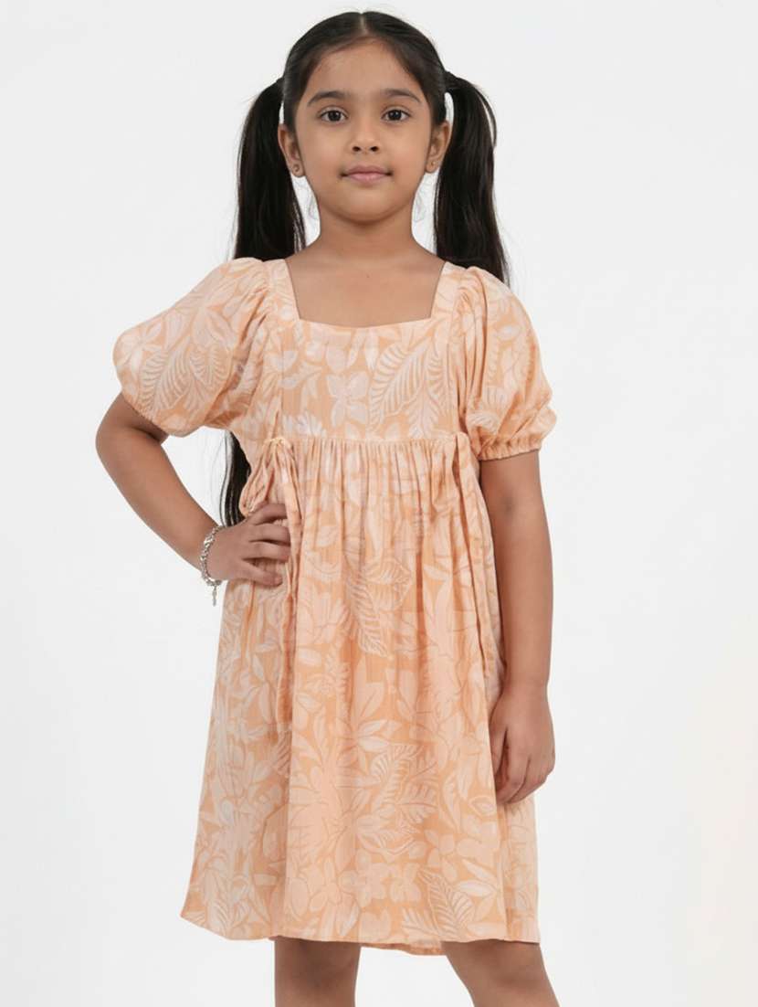 girls printed puff sleeve flared dress