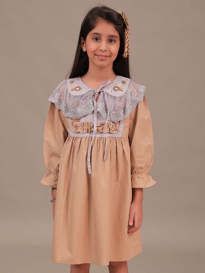 girls solid long sleeve flared dress