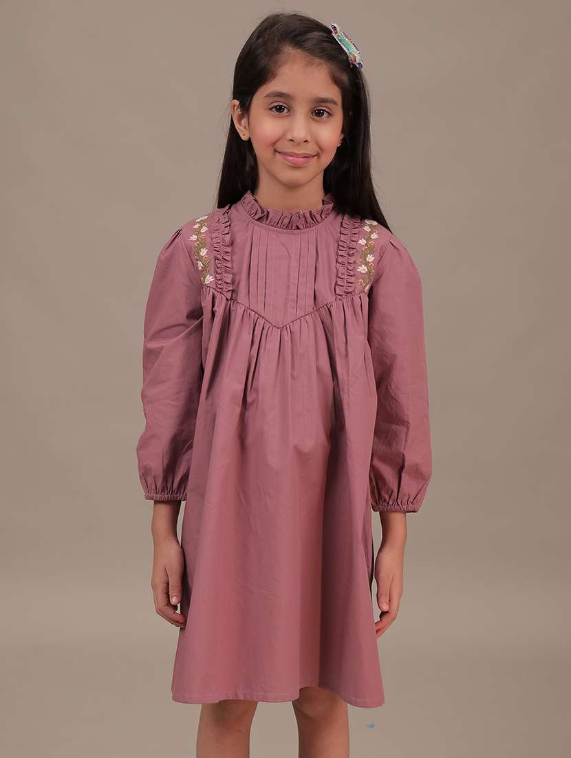 girls embroidered long sleeve flared dress