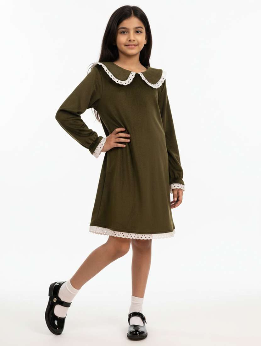 Girls Solid Long Sleeve Flared Dress - 22298444 -  Standard Image - 3