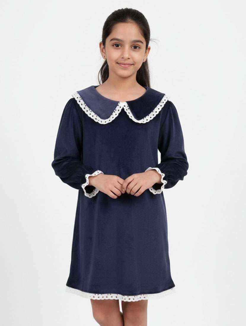 girls solid long sleeve a-line dress