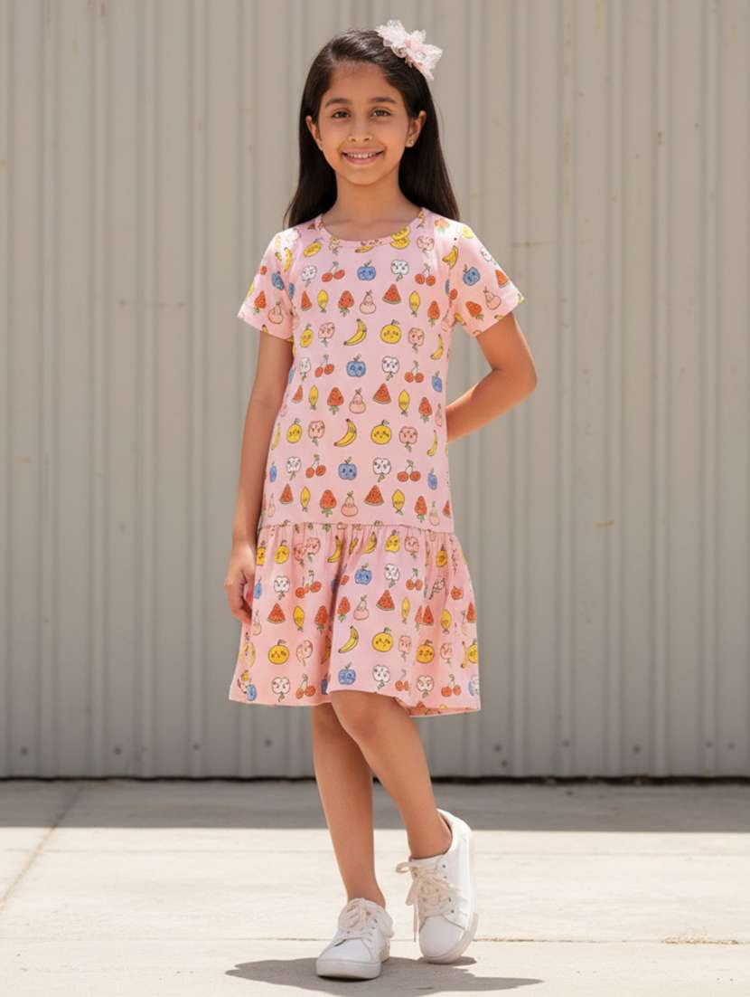 girls printed short sleeve tiered dress