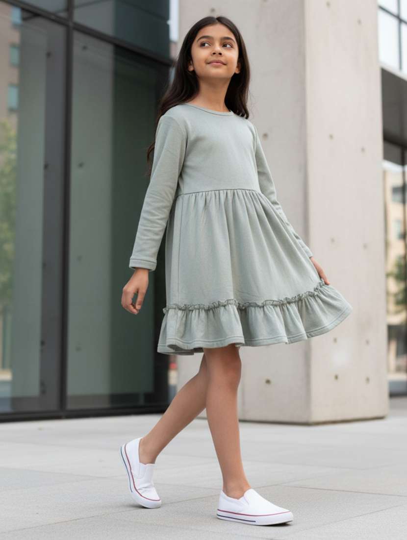 girls solid long sleeve tiered dress - 22298468 -  Standard Image - 3