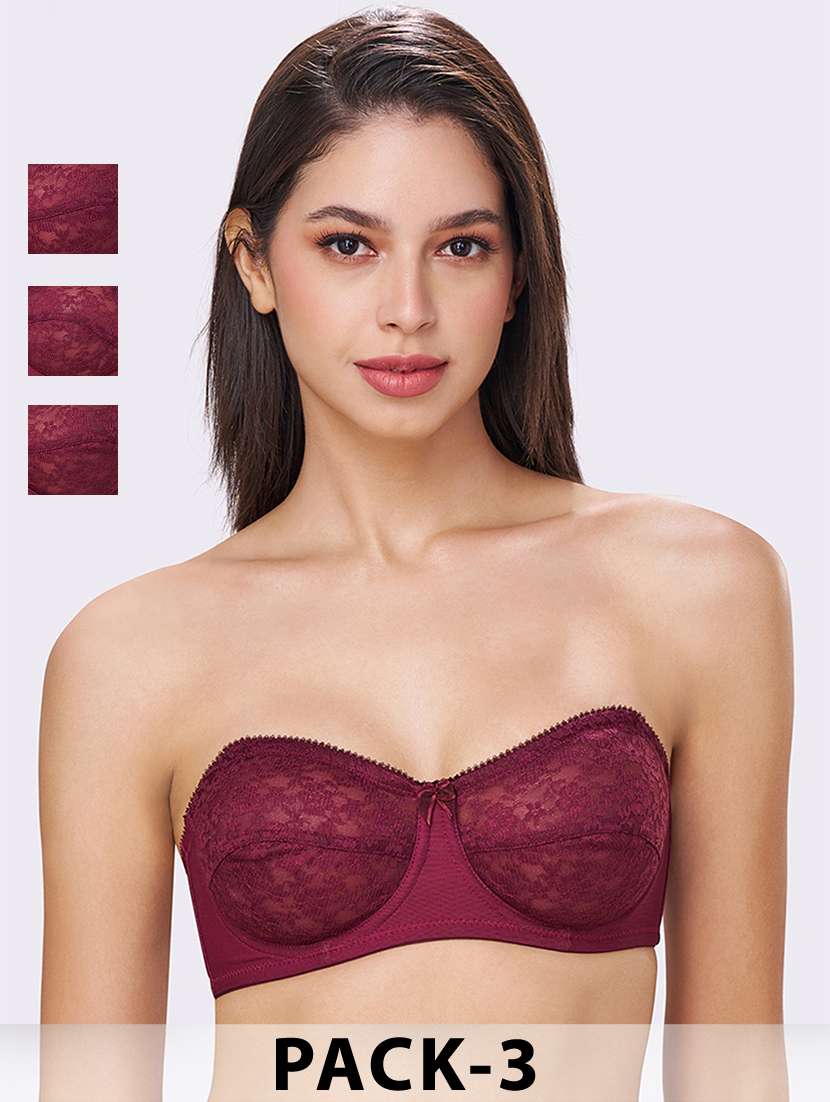 women pack of 3 solid lace t-shirt bra