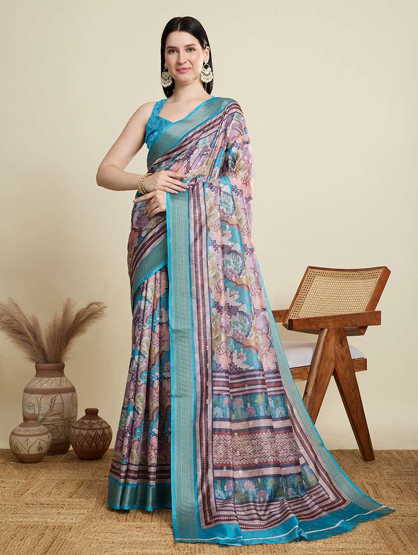 women printed southern silk saree with blouse