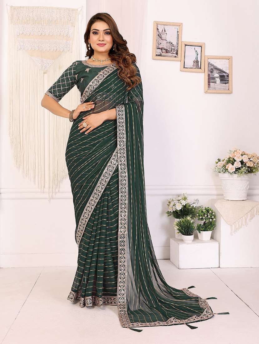 women striped bordered saree with blouse