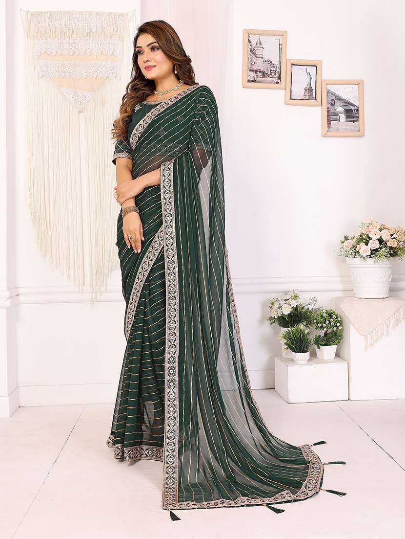 women striped bordered saree with blouse - 22298963 -  Standard Image - 3